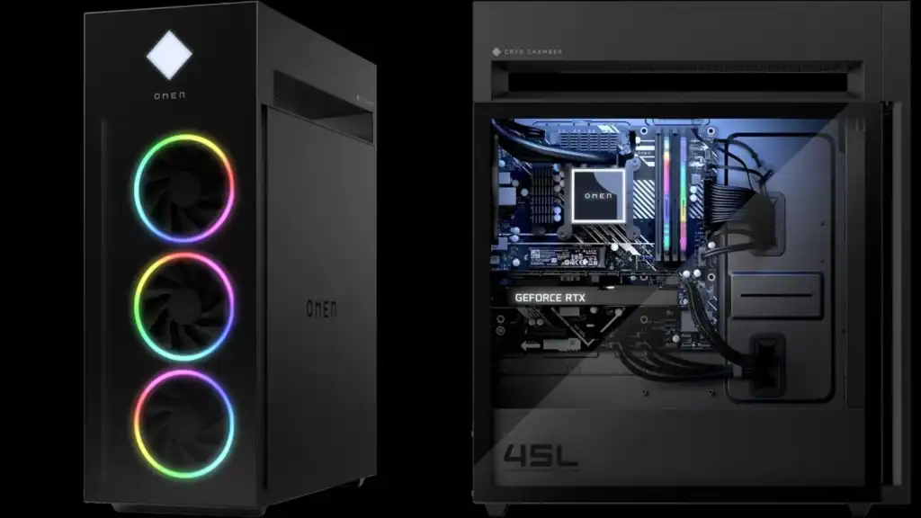 HP Omen Max 45L gaming desktop with RGB cooling fan and Cryo Chamber design
