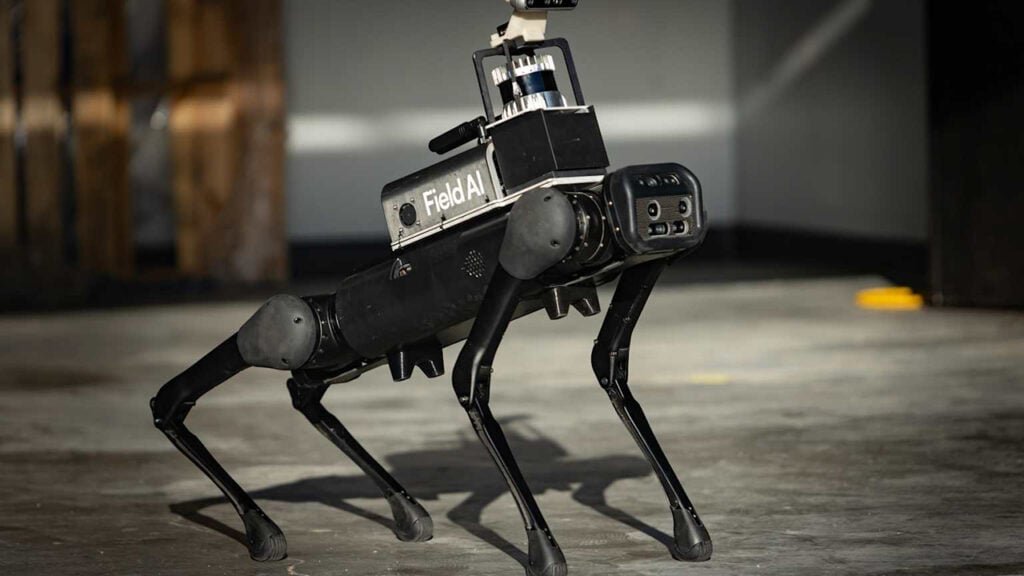Universal robot brain module on quadruped robot with delivery and inspection units