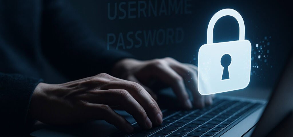 Credential Theft Surge illustrated with laptop login and digital padlock