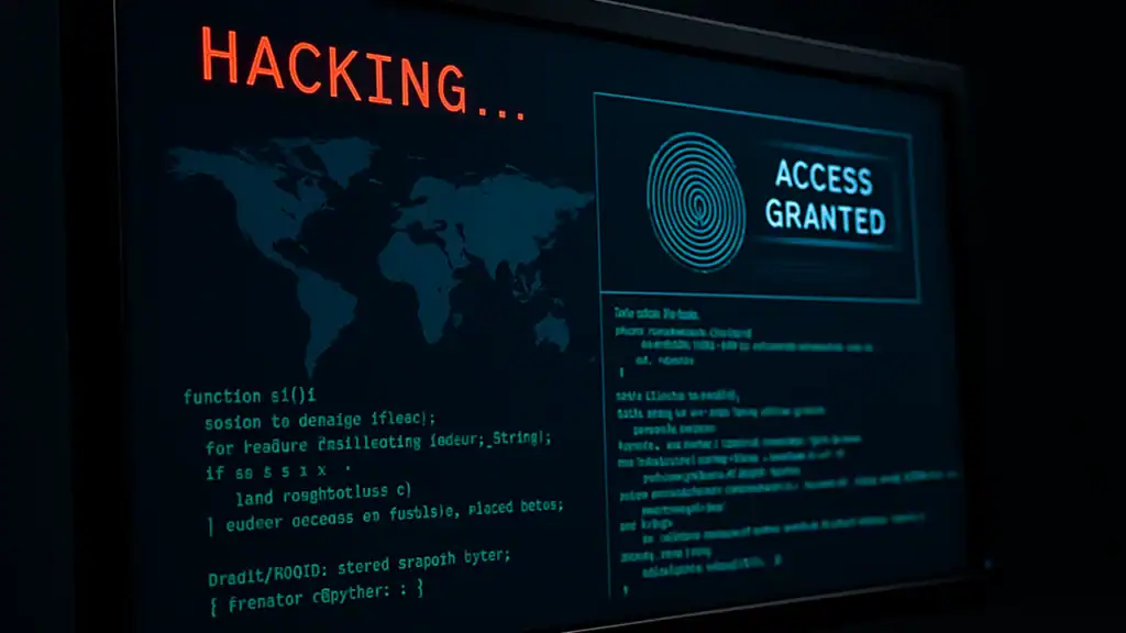 AI hacking illustration showing digital cyber attack
