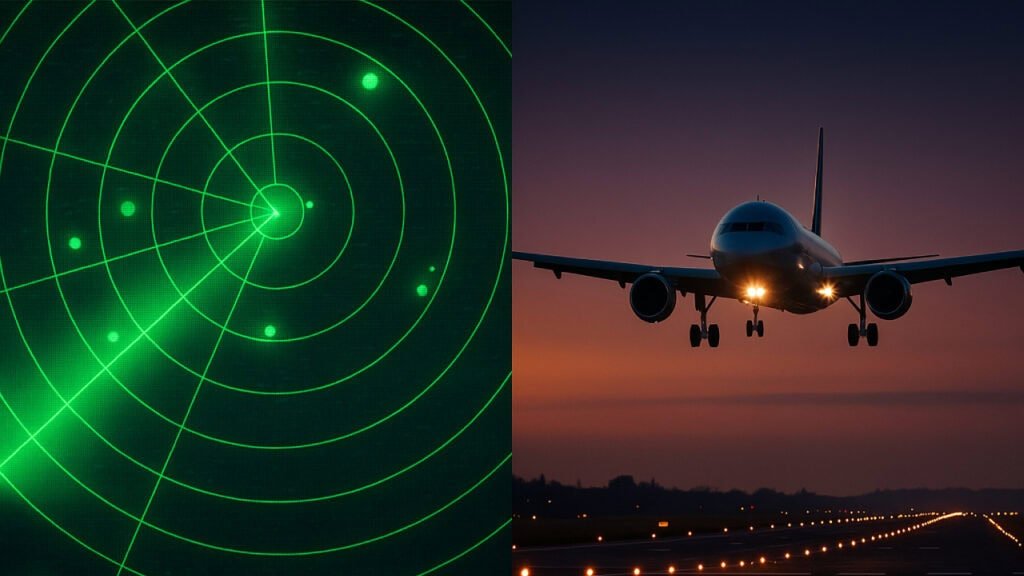 Low-altitude multi-array AI radar detecting aircraft and drones during airport landing