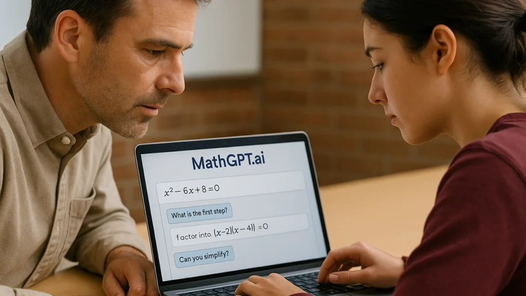 MathGPT.ai interactive Socratic math solver session with student and teacher