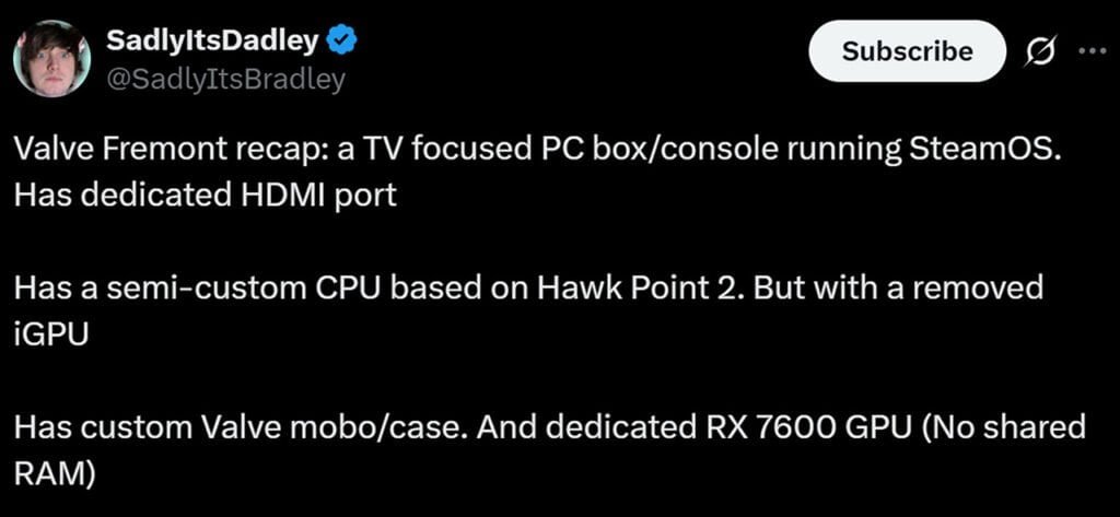 Valve Fremont Benchmark Leak console design concept with RX 7600 GPU