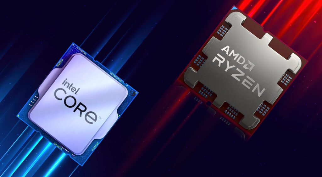 Intel Core and AMD Ryzen processors side by side, illustrating the leaked 2025–2027 CPU roadmap