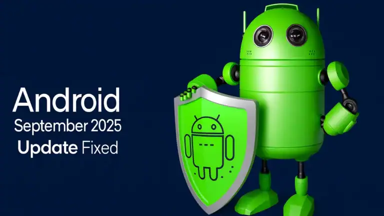 Android September 2025 update security patch with robot and shield illustration